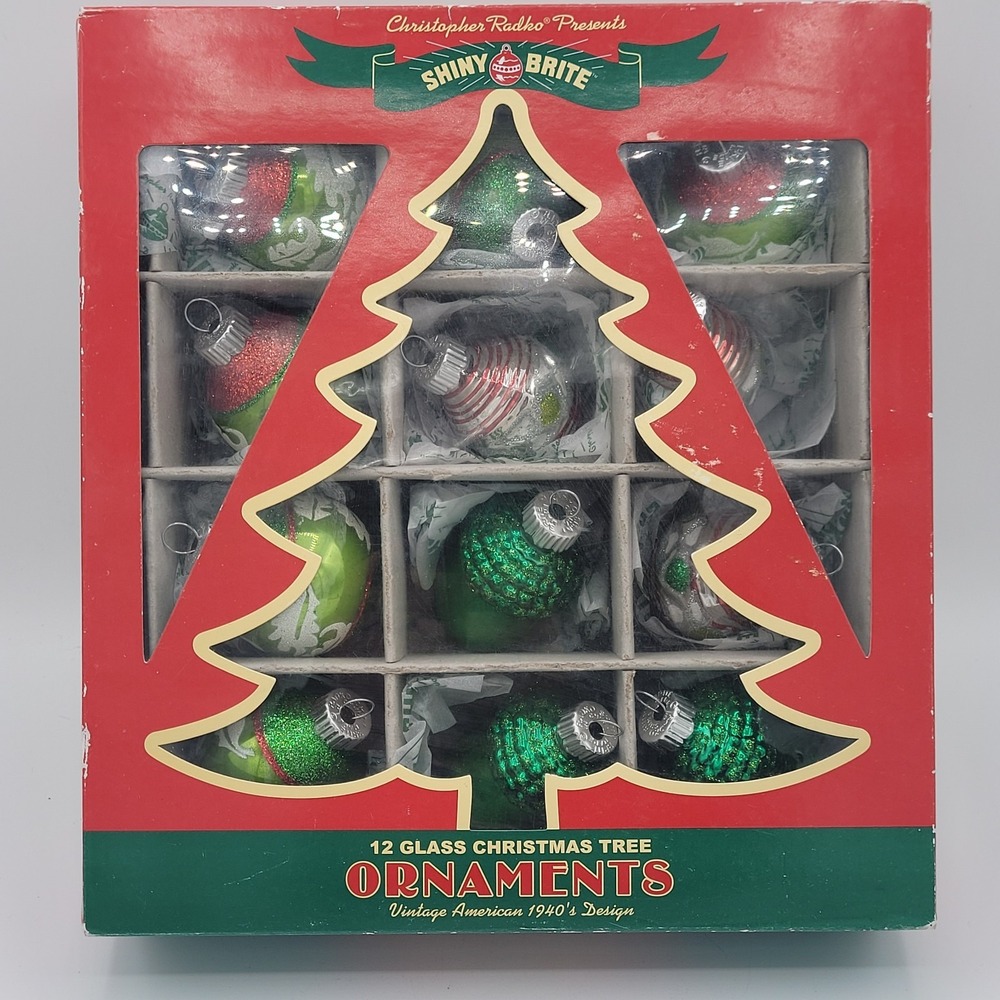 Shiny Brite 2013 Radko 12 Christmas Ornaments Glitter Acorn Round Bulbs